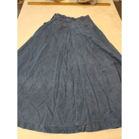 Ralph Lauren Country Denim Skirt Long Bell Shape Leather Pocket Accents Made USA - Picture 7 of 13